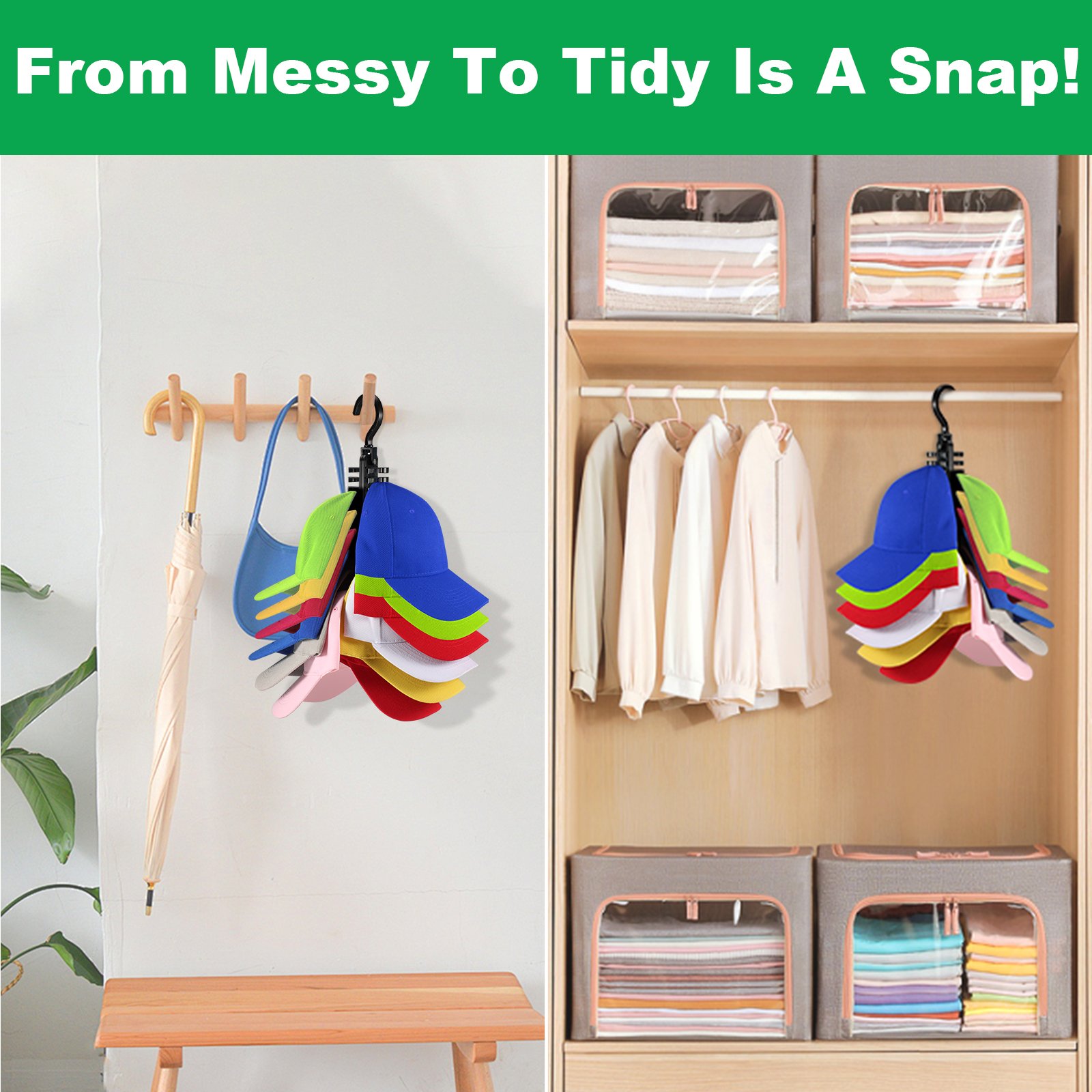Hat Organizer Baseball Hat Storage Organizer, Hat Racks for Baseball Caps Wall for Hanger Room Closet Displayat Holder with Hook