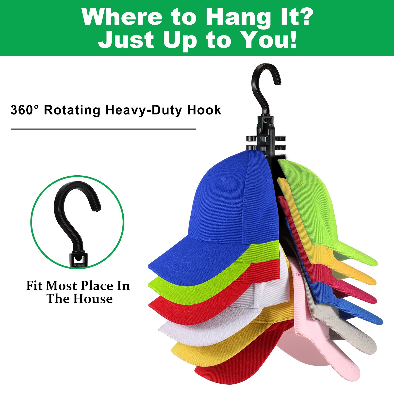 Hat Organizer Baseball Hat Storage Organizer, Hat Racks for Baseball Caps Wall for Hanger Room Closet Displayat Holder with Hook