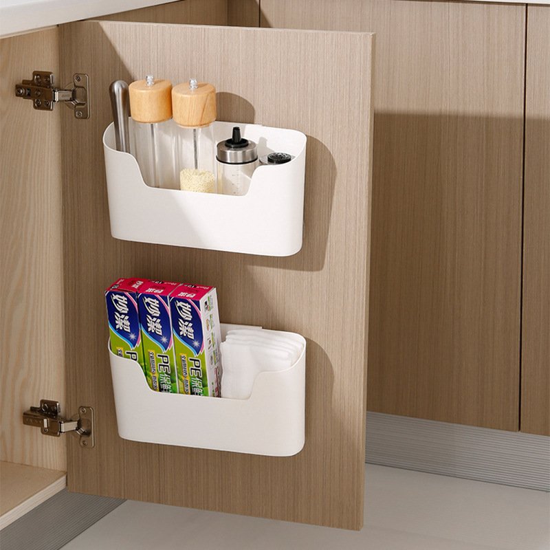 Wall Mounted Storage Box Kitchen Bathroom Debris Plastic Punch-free Finishing Box Punch-free Wall-mounted Storage Box Door Side