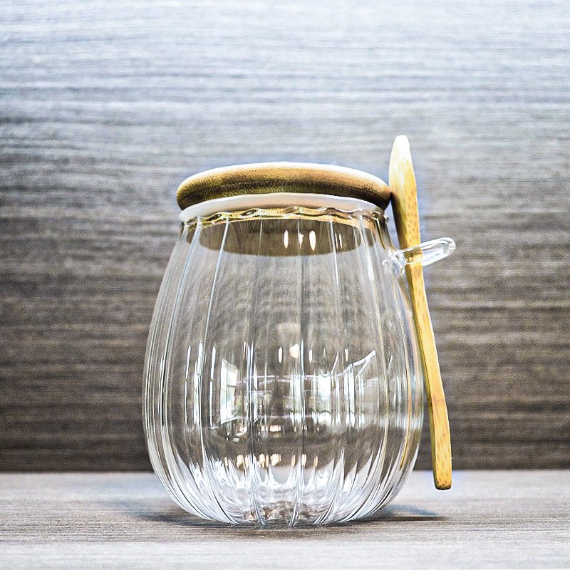 Customized shape Borosilicate Glass Spice tea With Flip Lid Food Storage Container jar