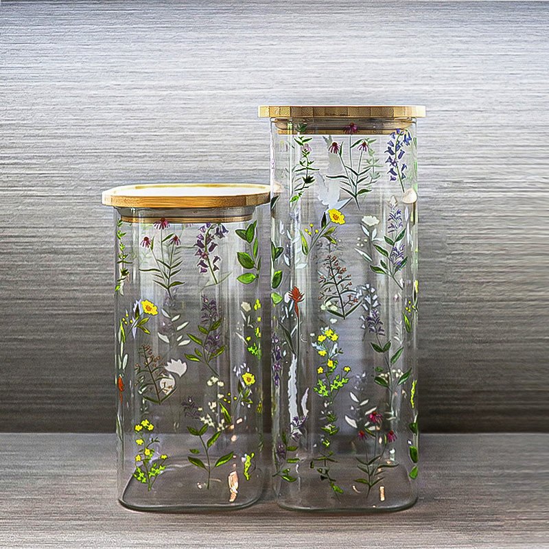 Customized shape Borosilicate Glass Spice tea With Flip Lid Food Storage Container jar