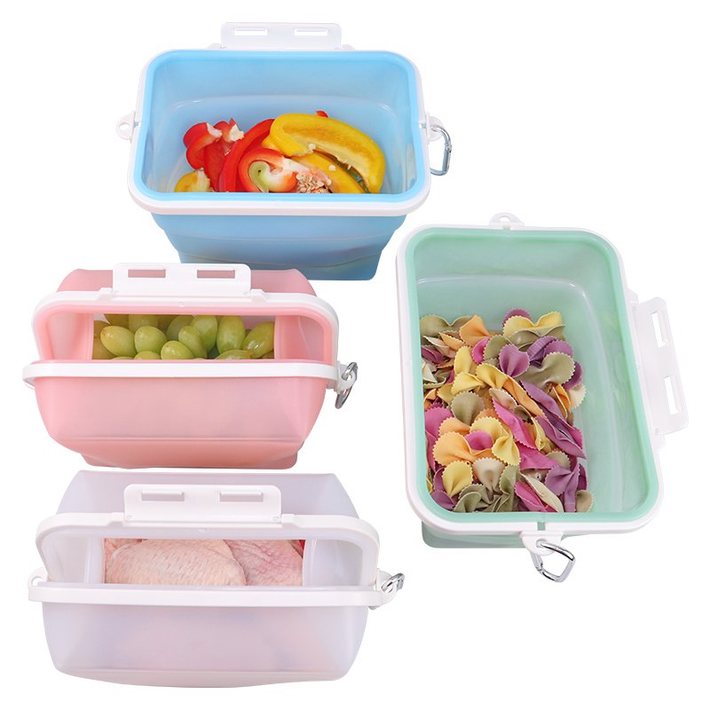 Collapsible Reusable Fresh-keeping Silicone Food Storage Bag and Container Foldable Silicone Storage Bag Box for Food Packaging