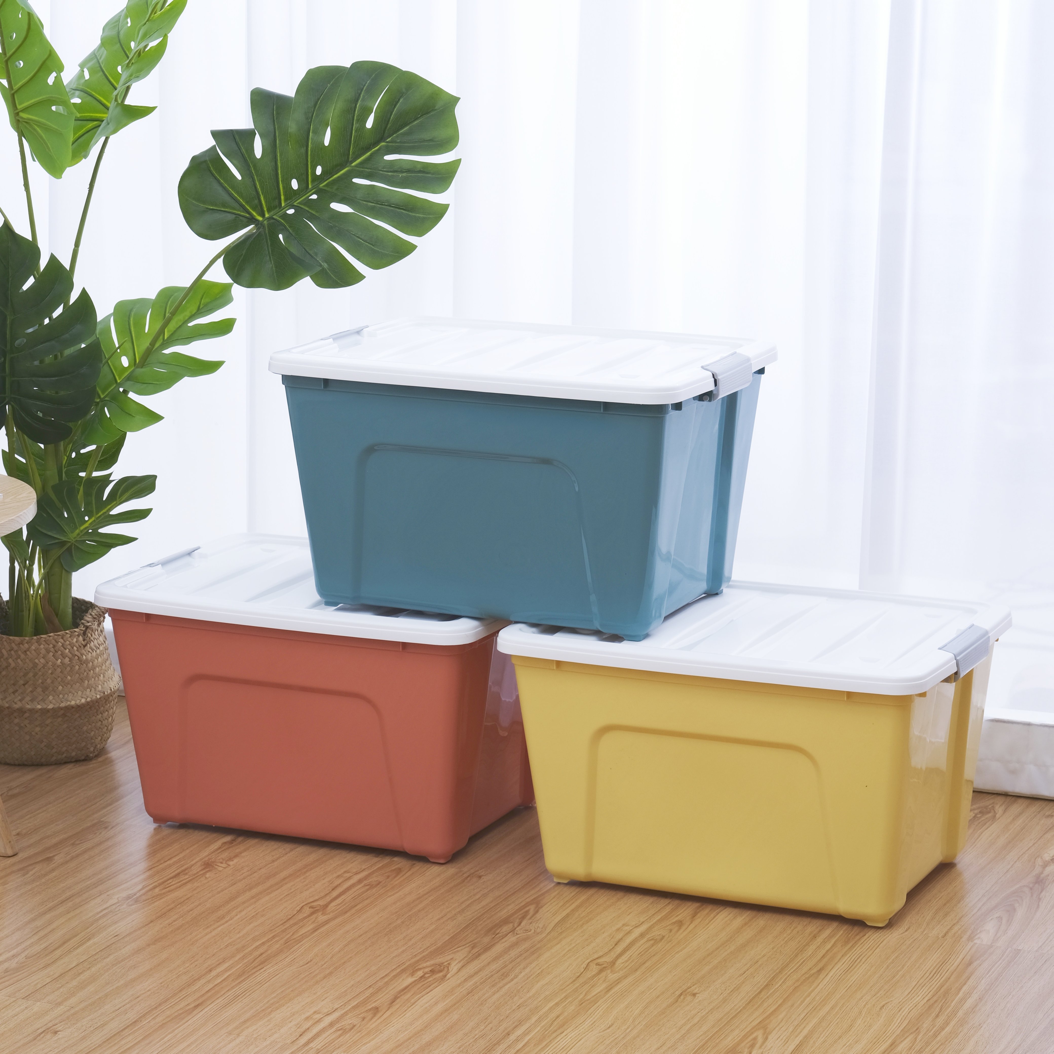 Solid color storage boxes plastic storage containers plastic bin toy organizer plastic storage box with 25L/45L/65L/85L
