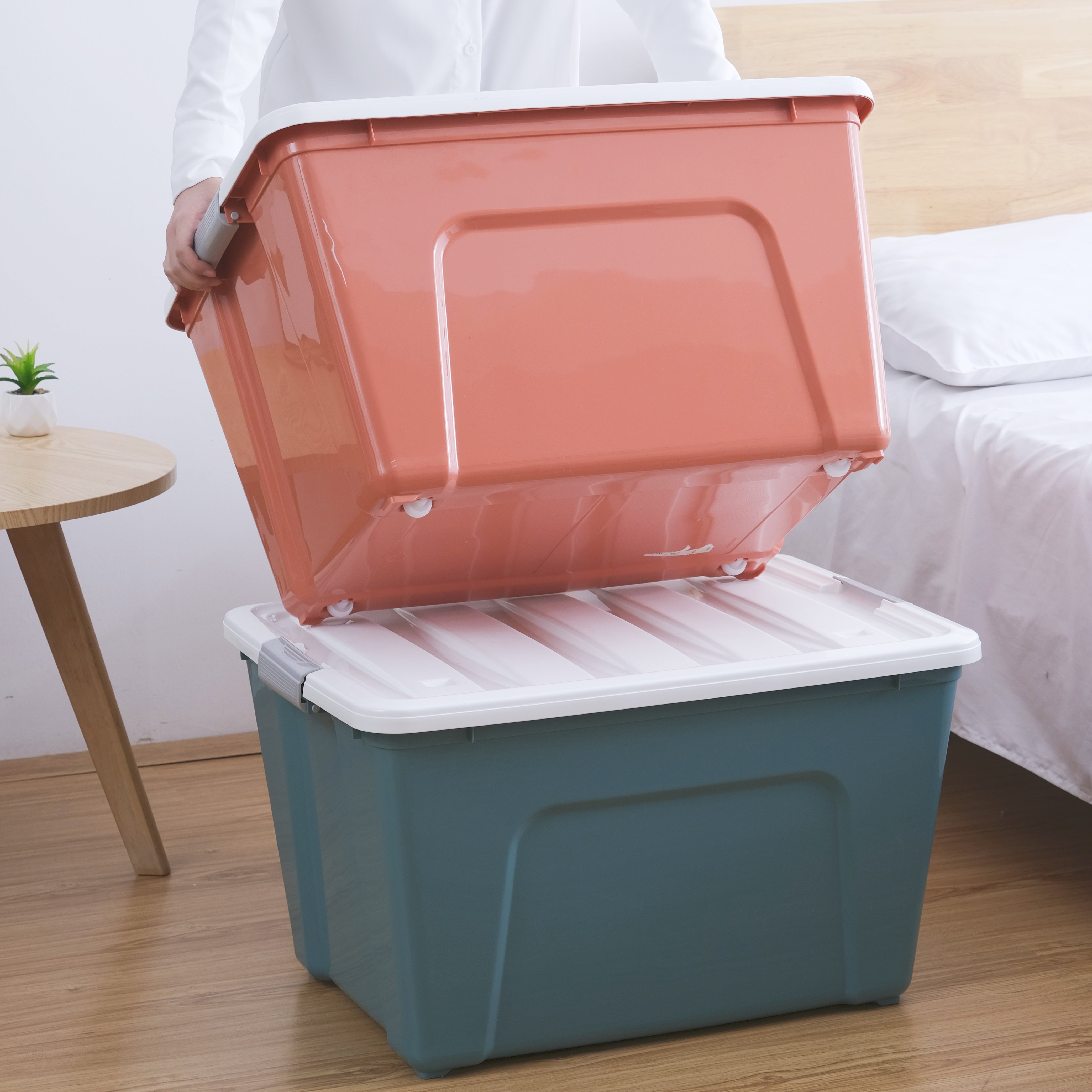 Solid color storage boxes plastic storage containers plastic bin toy organizer plastic storage box with 25L/45L/65L/85L