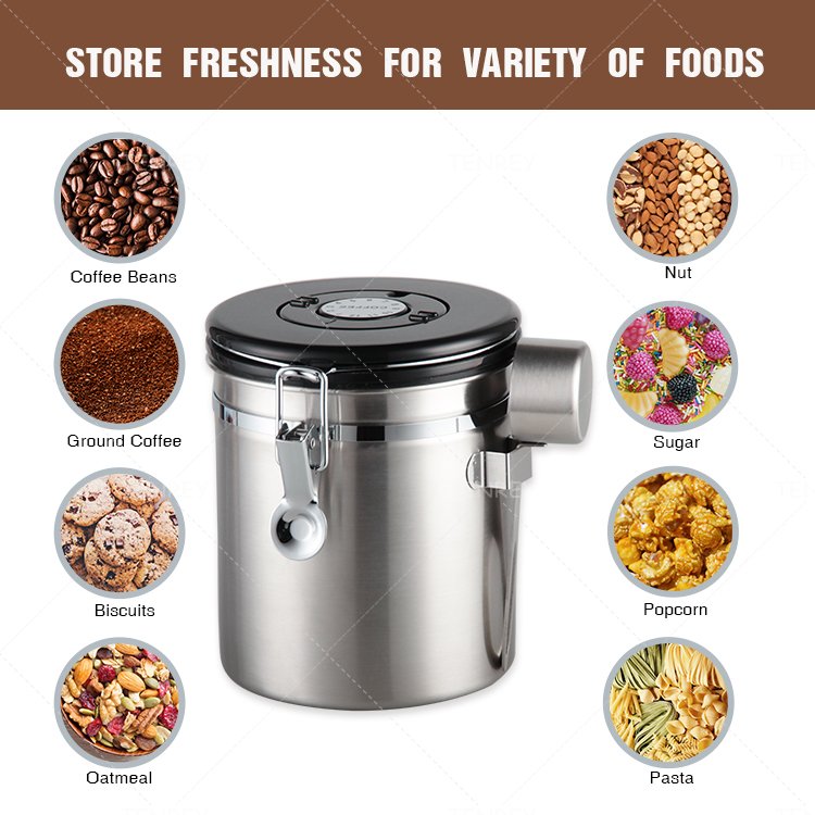 Household Food Storage Container Coffee Container Airtight Stainless Steel Coffee Canister