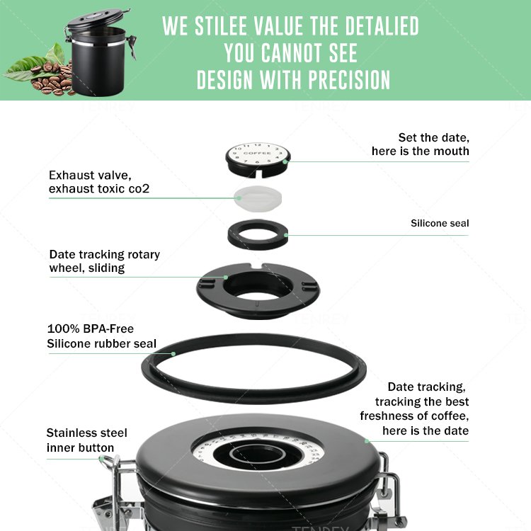 Household Food Storage Container Coffee Container Airtight Stainless Steel Coffee Canister