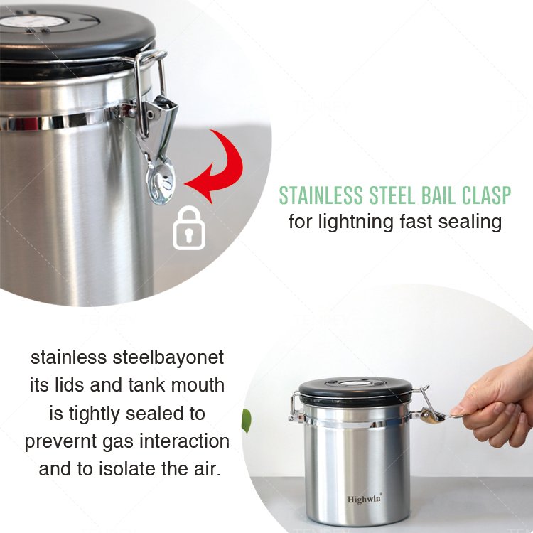 Household Food Storage Container Coffee Container Airtight Stainless Steel Coffee Canister