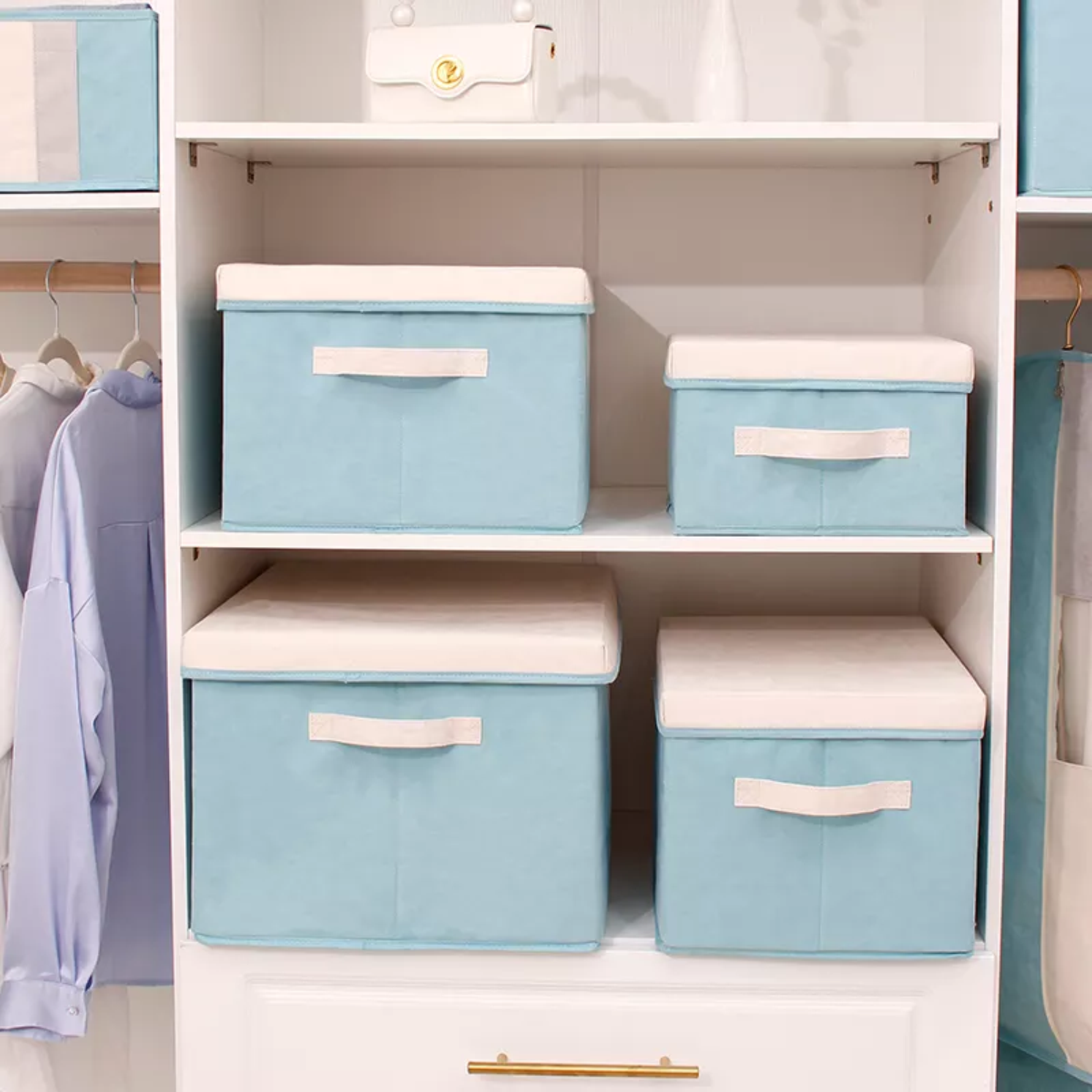 Multi-size storage box with cover linen flannel foldable with handle, clothing snacks book storage for a variety of occasions