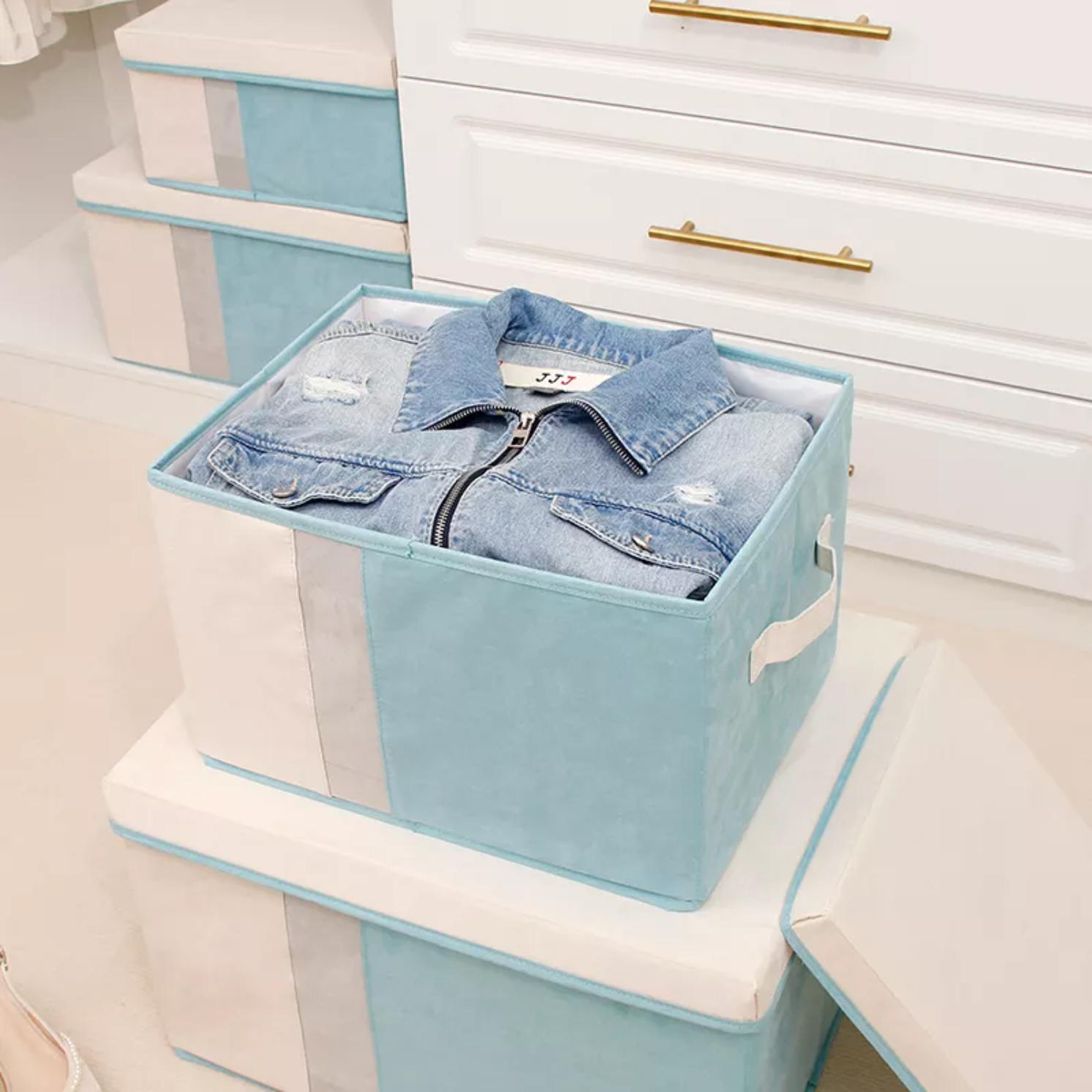 Multi-size storage box with cover linen flannel foldable with handle, clothing snacks book storage for a variety of occasions