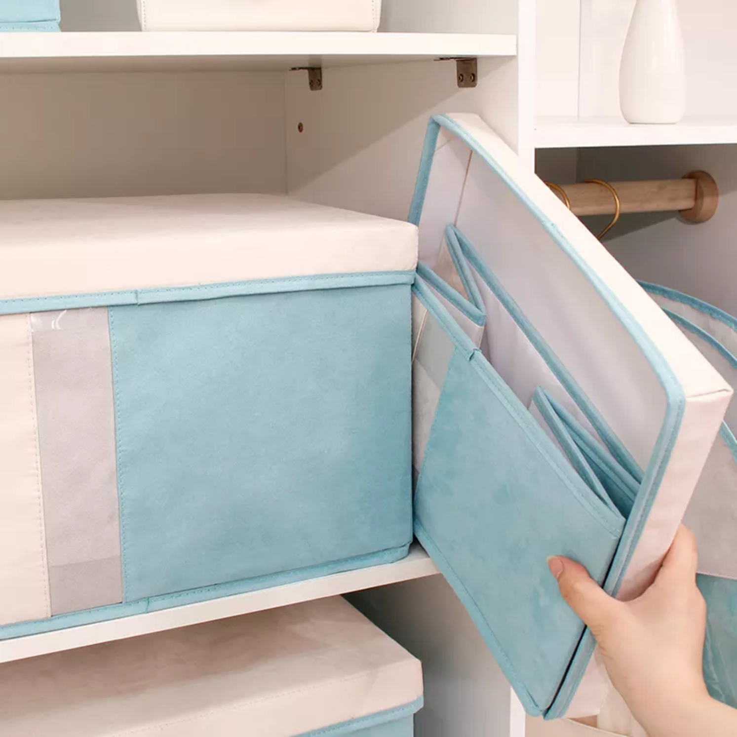 Multi-size storage box with cover linen flannel foldable with handle, clothing snacks book storage for a variety of occasions