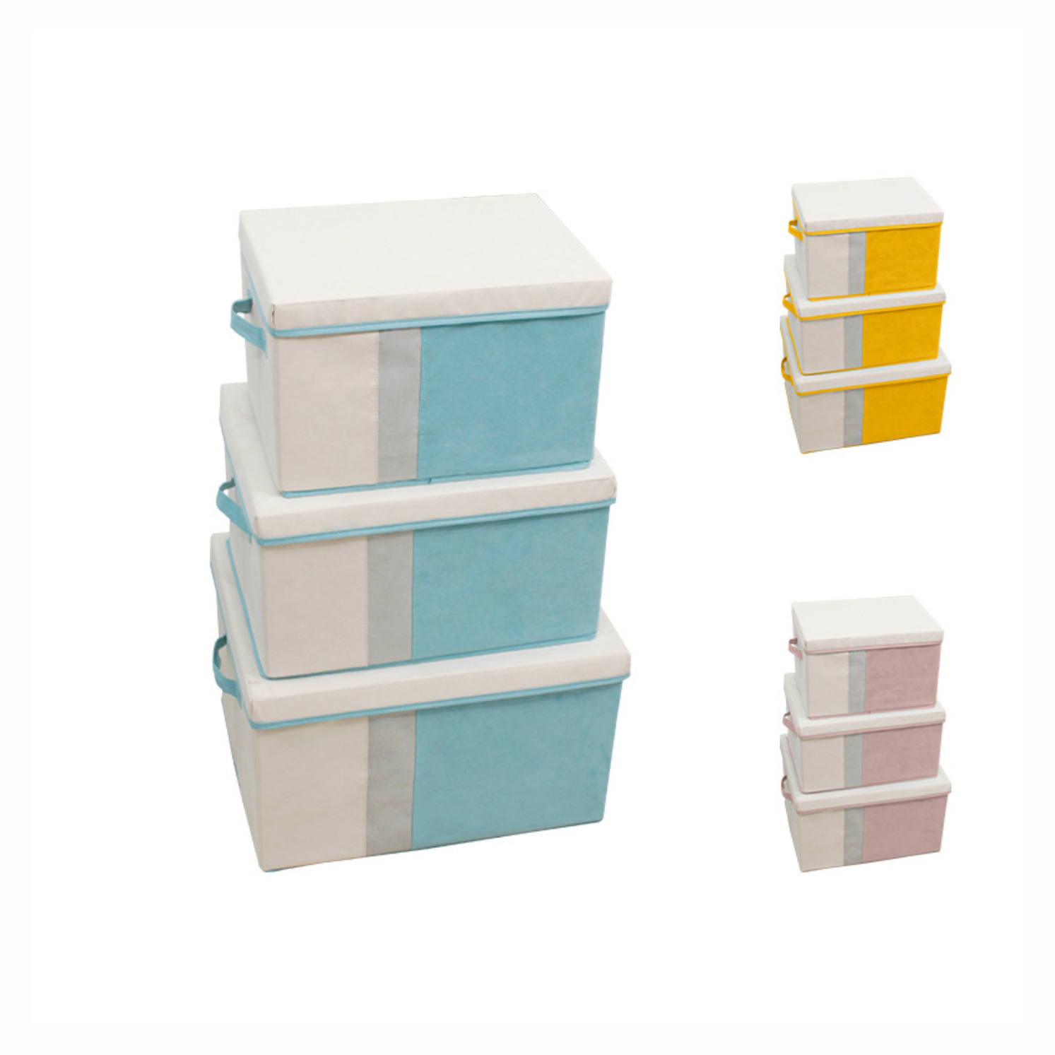 Multi-size storage box with cover linen flannel foldable with handle, clothing snacks book storage for a variety of occasions
