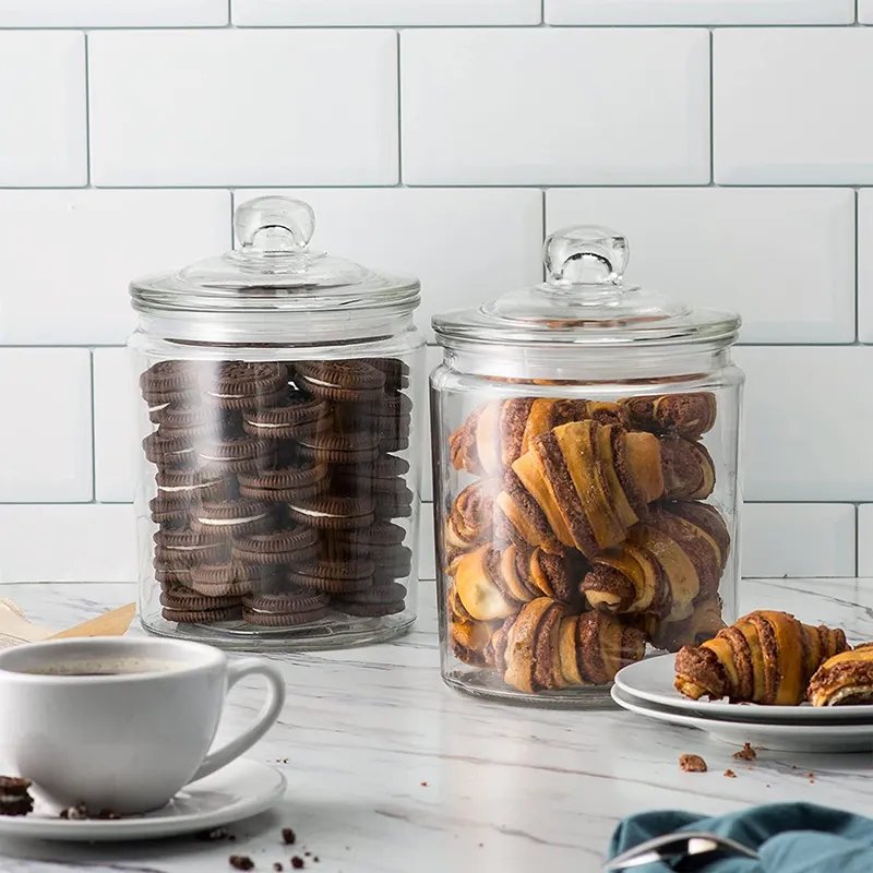 Large 128oz round glass candy food storage jar with glass lid