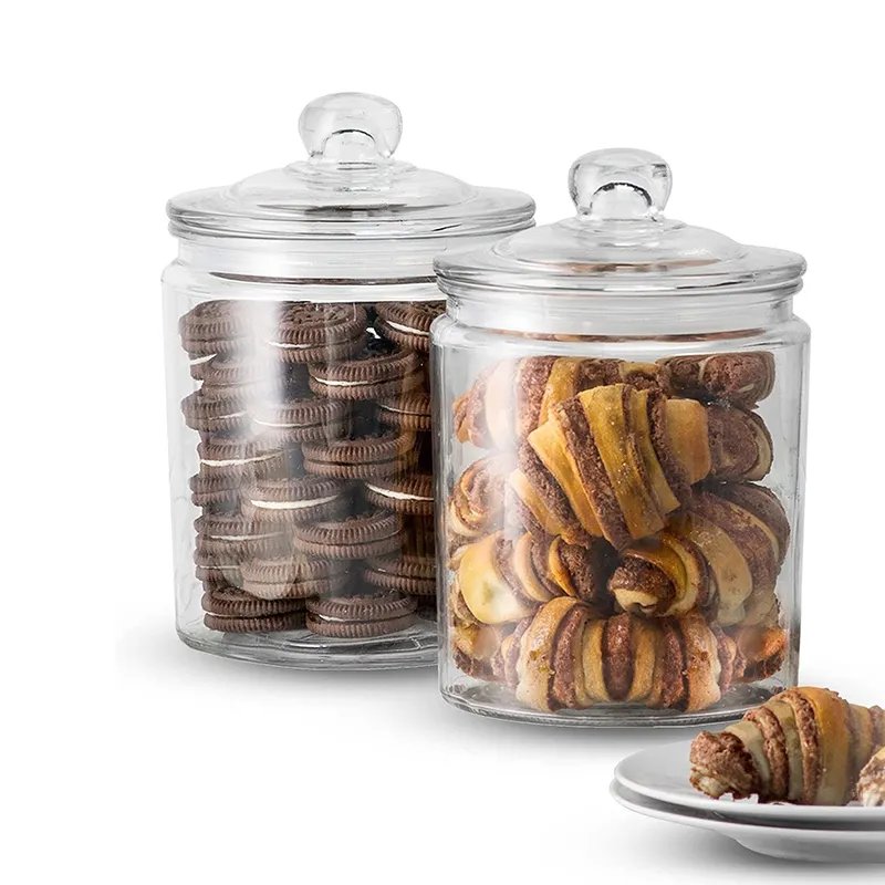 Large 128oz round glass candy food storage jar with glass lid