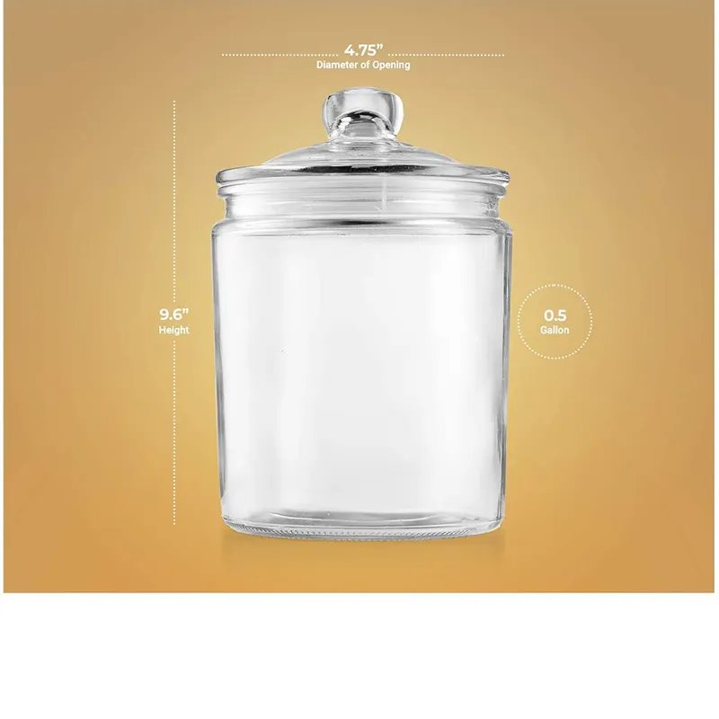 Large 128oz round glass candy food storage jar with glass lid