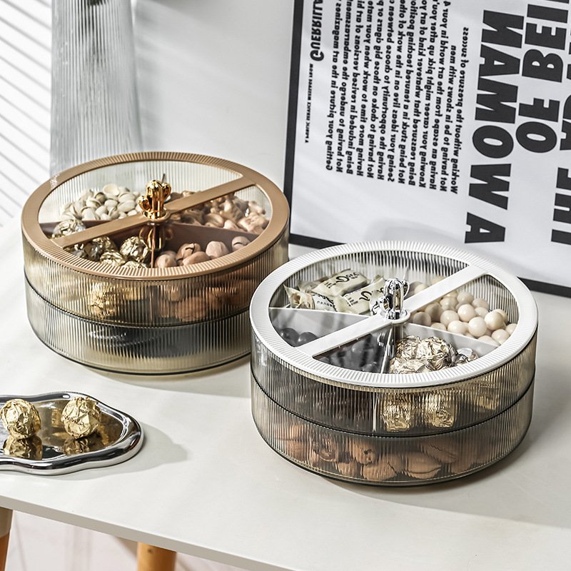 Round Plastic Clear Food Storage Snack Fruit Tray Clear Dividers Dry Fruit Serving Tray Food storage Container with Lid