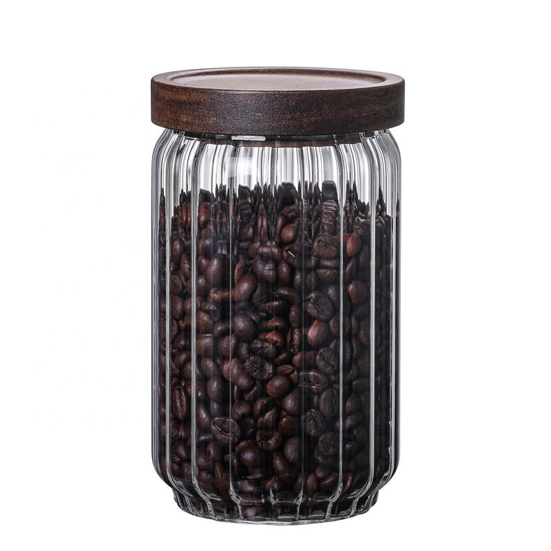 Kitchen Seasoning Jar Airtight Glass Food Storage Jar With Acacia Wood Lid Air Tight Glass Jars