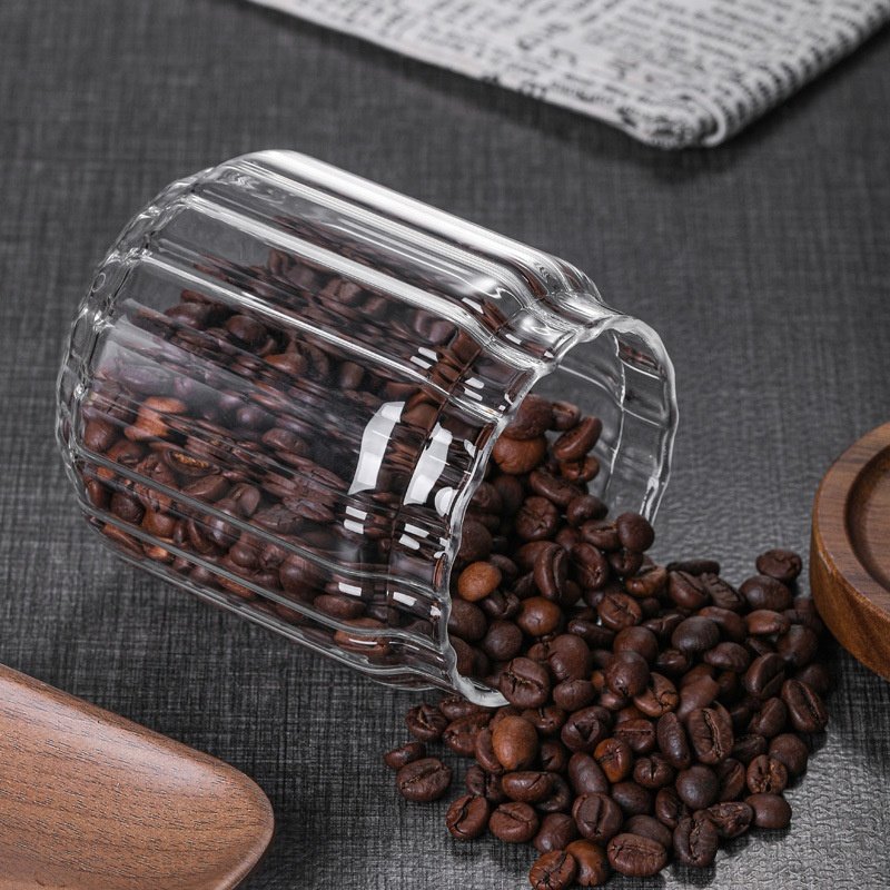 Kitchen Seasoning Jar Airtight Glass Food Storage Jar With Acacia Wood Lid Air Tight Glass Jars