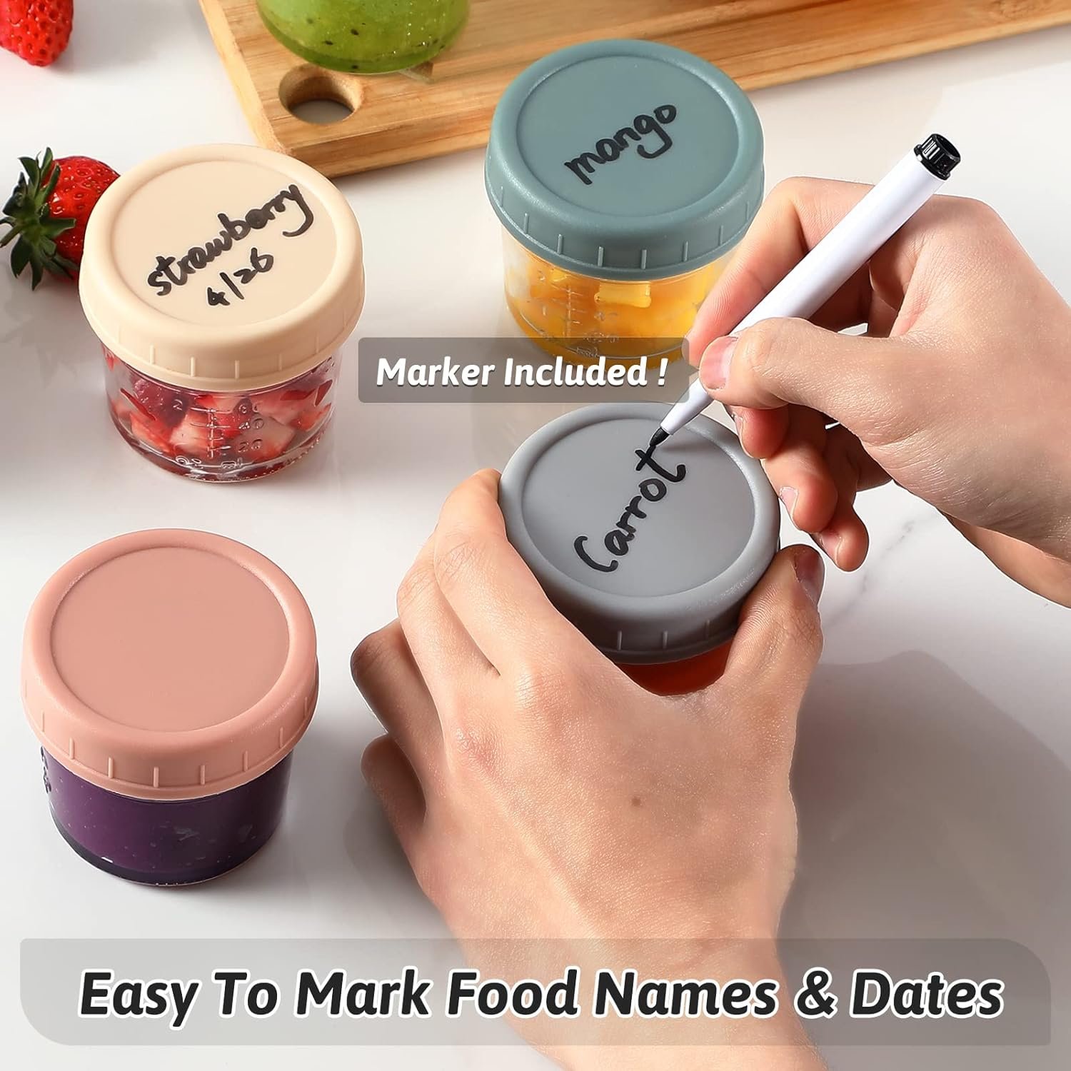 4Oz 120ML Jars Maker Microwave Dishwasher Glass Baby Food Storage Containers Freezer Safe Leak Proof BPA Free Reusable with Lids