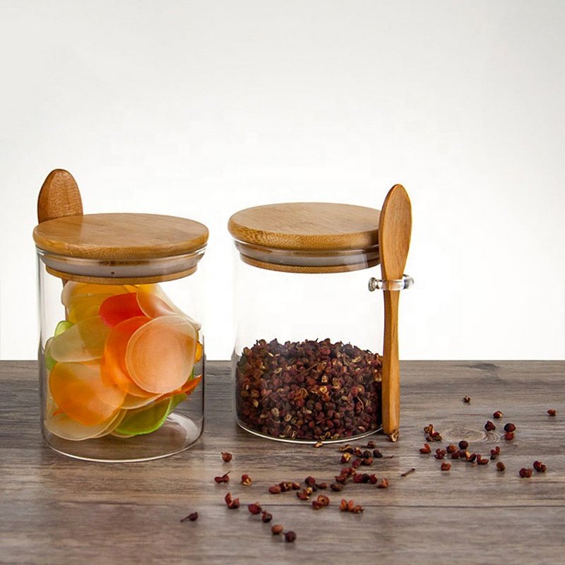 Hot Sale High Borosilicate Glass Jar Sealed Food Storage Canister Kitchen Seasoning Glass Jar Condiment Bottles with Bamboo Lid