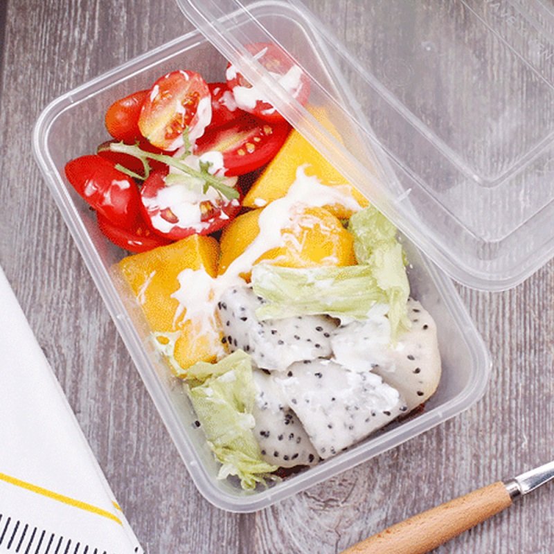 Microwavable Plastic Food Box Disposable Takeaway Boxes Clear Black Rectangular Food Storage Container