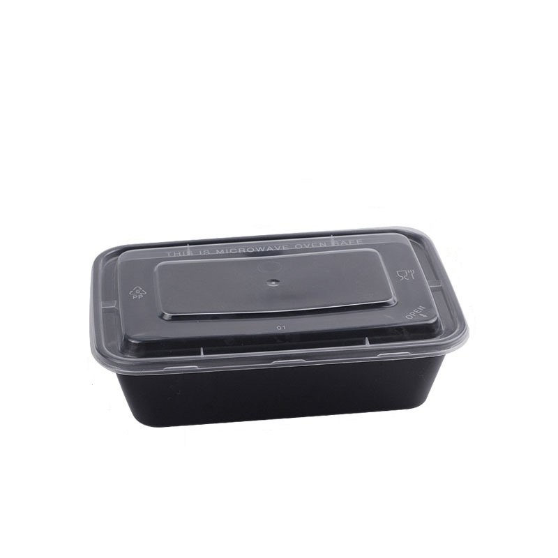 Microwavable Plastic Food Box Disposable Takeaway Boxes Clear Black Rectangular Food Storage Container