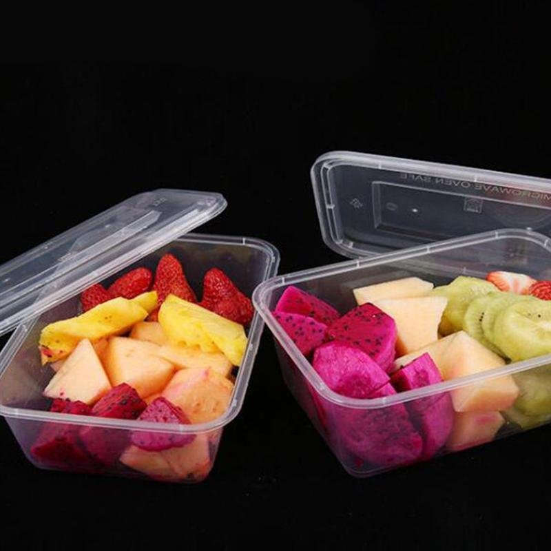 Microwavable Plastic Food Box Disposable Takeaway Boxes Clear Black Rectangular Food Storage Container