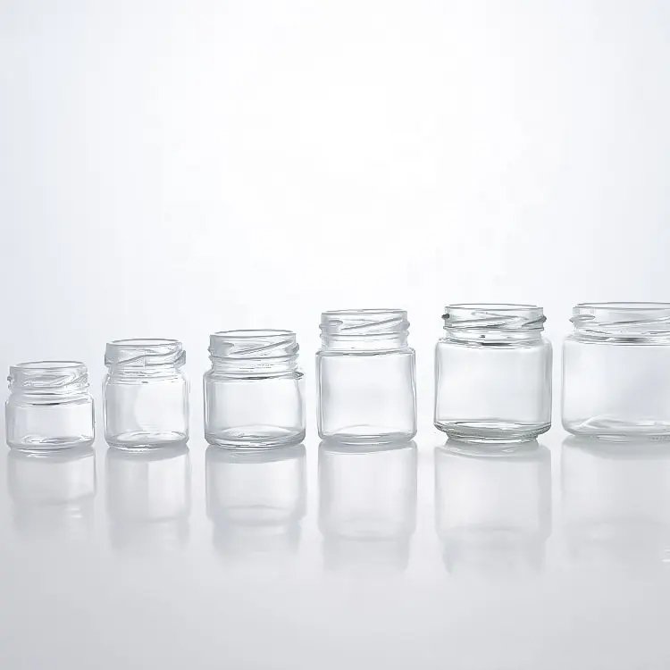hot sell 1oz 30ml 45ml 60ml 80ml 120ml 150ml mini round honey glass jars for food storage jam with airtight metal lid