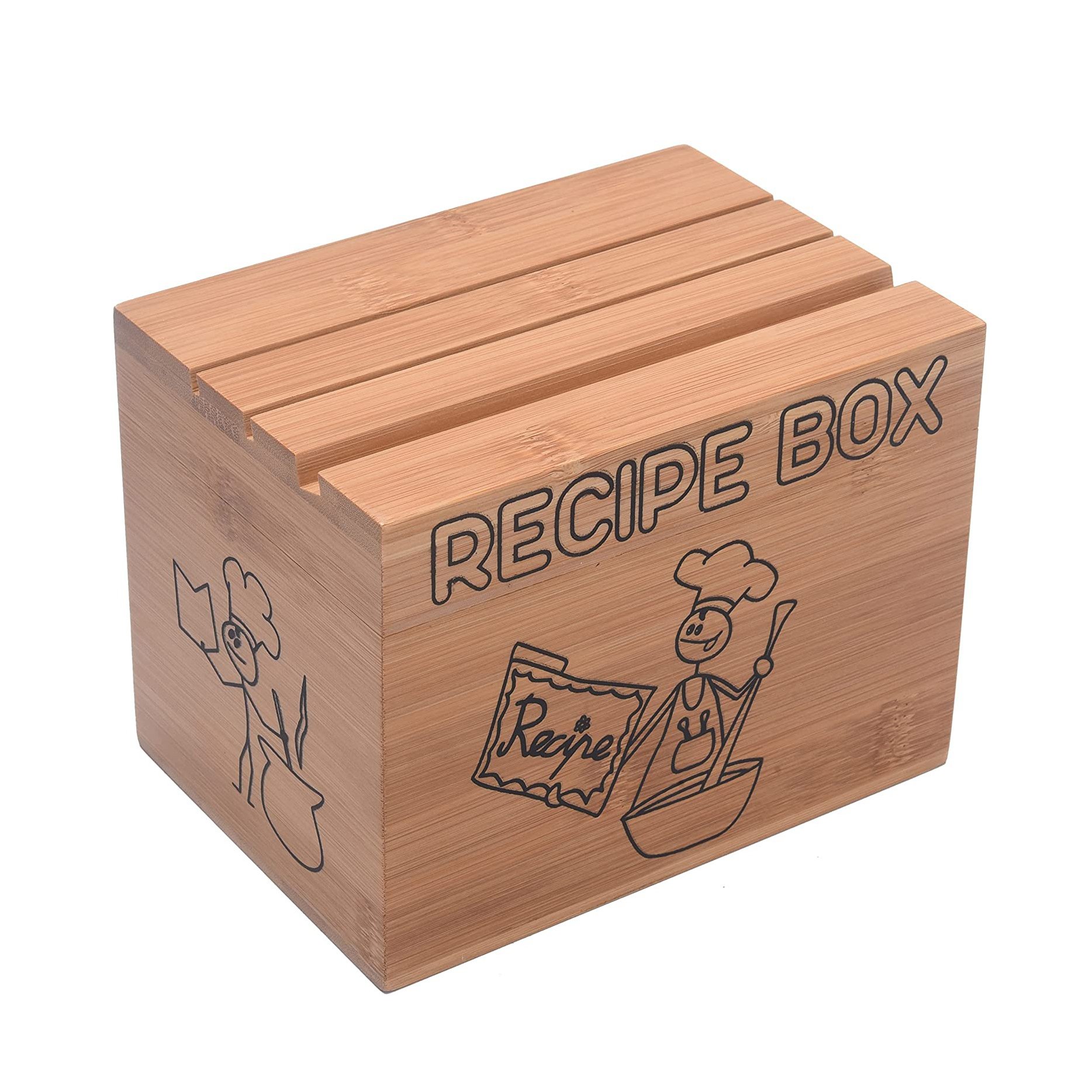 2022 Bamboo Wood Recipe Holder Storage Recipe Box for 6x4 inch Recipe Cards Organizer