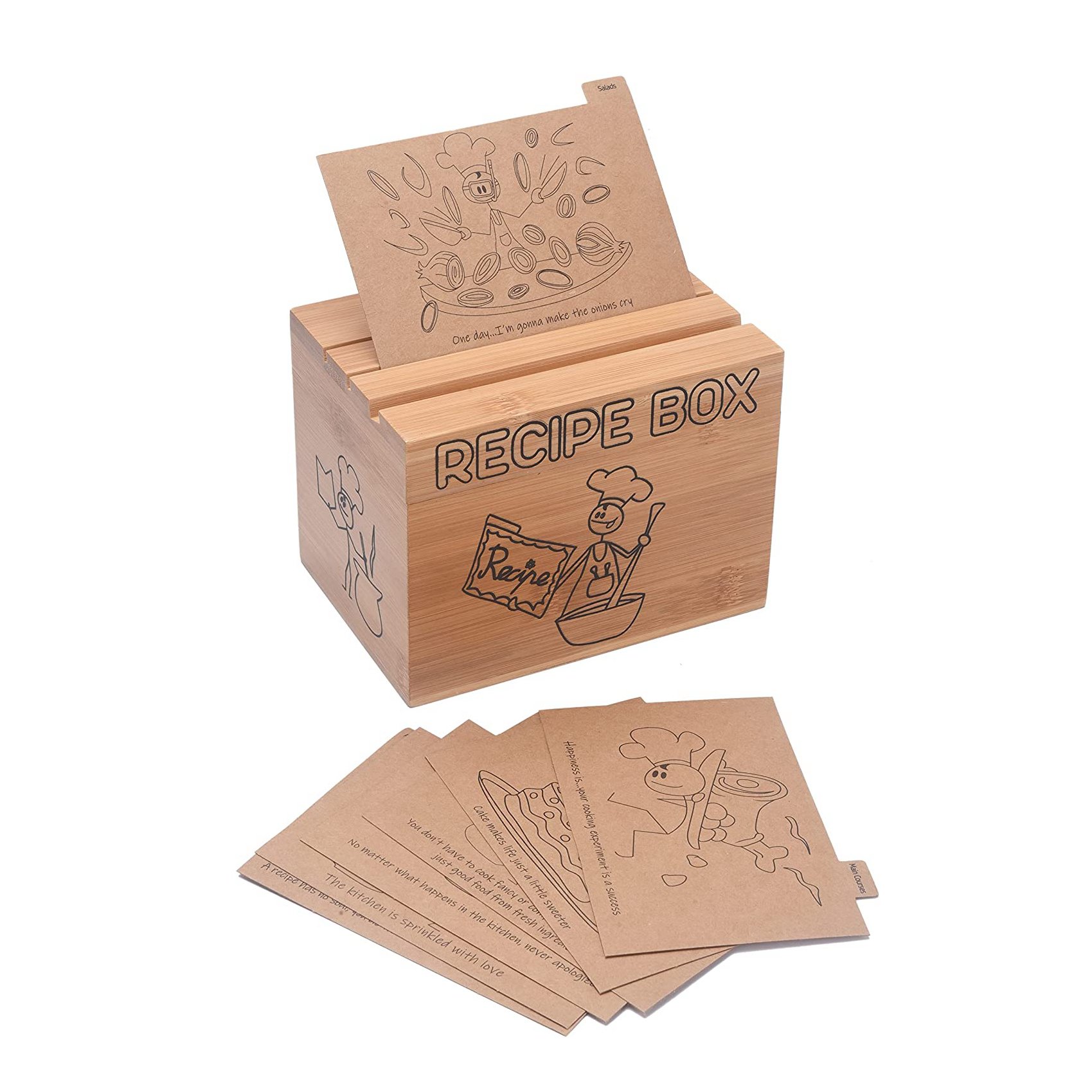 2022 Bamboo Wood Recipe Holder Storage Recipe Box for 6x4 inch Recipe Cards Organizer