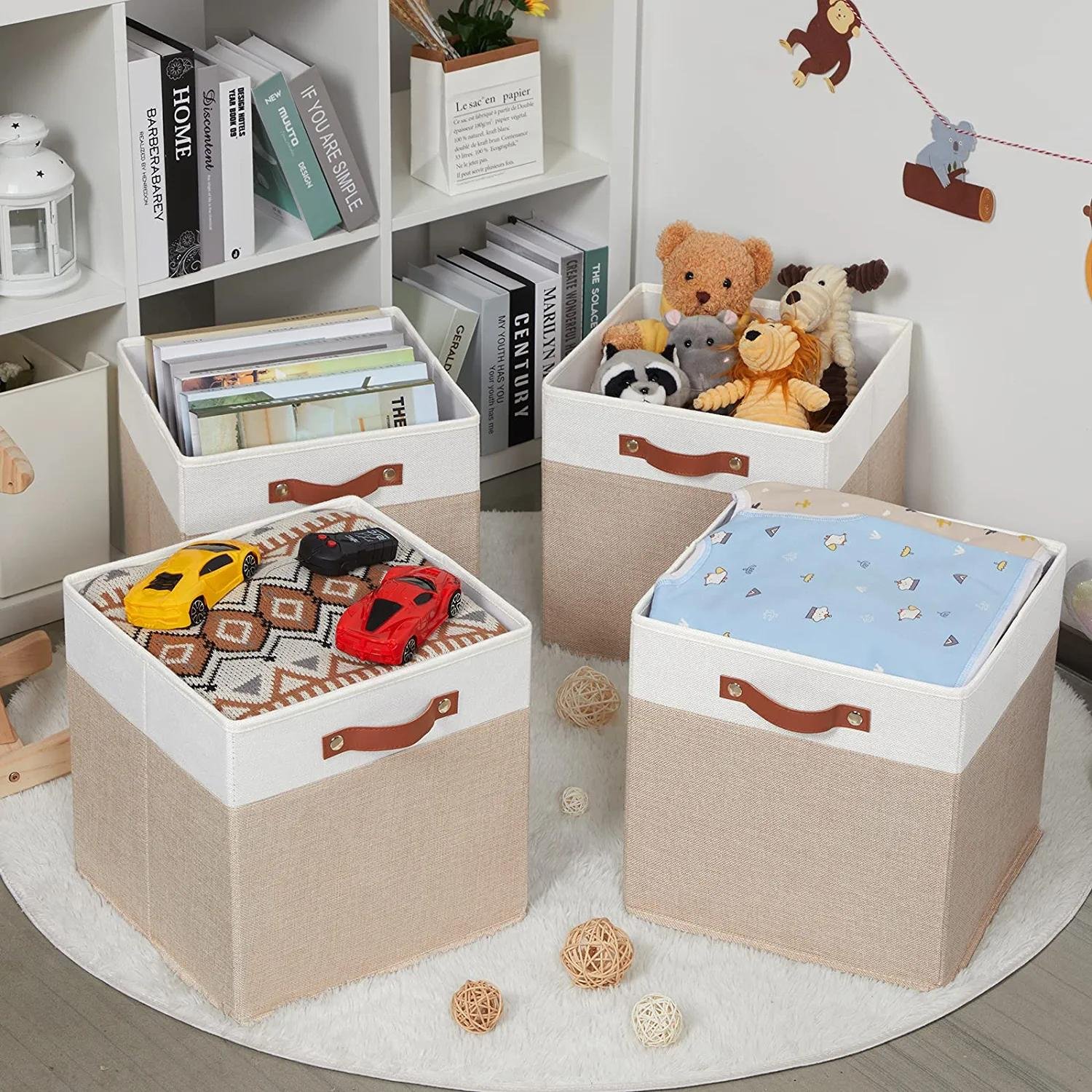 KUYUE Storage Basket Collapsible Toy Storage Box Organizer Foldable Paper Box White Clothing Organizer Modern Folding Rectangle