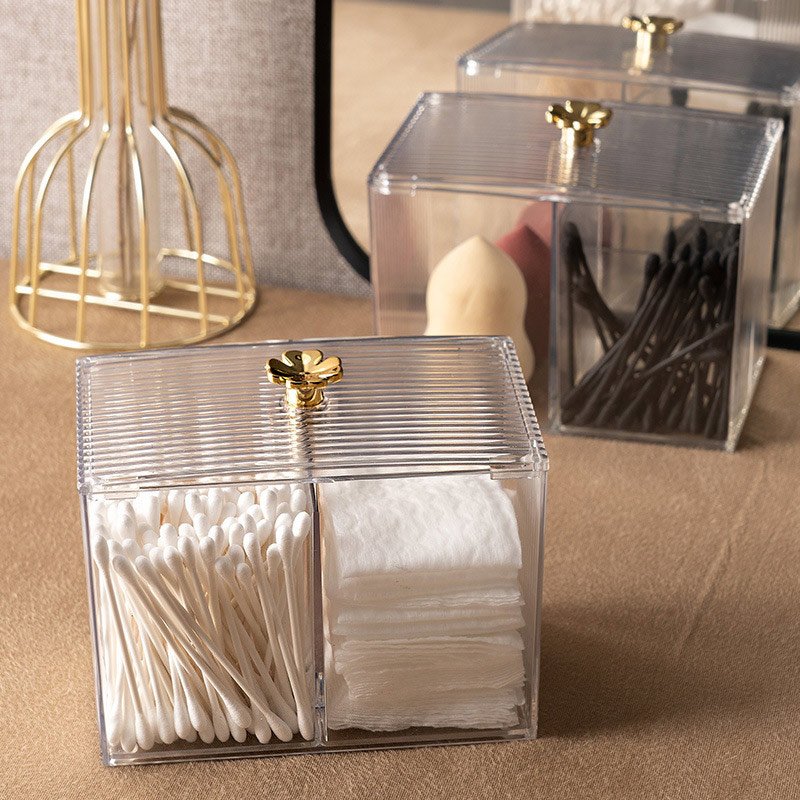 Acrylic Cotton Swab Box Desktop Transparent Makeup Removal Cosmetics Storage Box