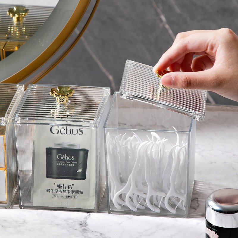 Acrylic Cotton Swab Box Desktop Transparent Makeup Removal Cosmetics Storage Box