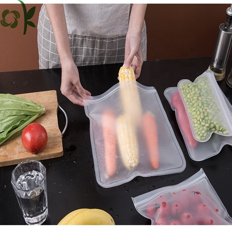 OKSILICONE BPA Free Reusable Zipper Silicone Food Storage Bag Waterproof Silicone Keep Fresh Lunch Food Preservation Storage Bag