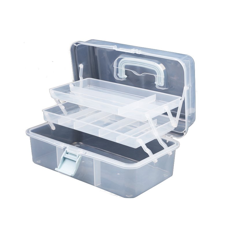 Hot Sale Blue Lock Small Storage Box Transparent Plastic Box With Hinge Cover Hardware Tools Beaded Jewelry Classification