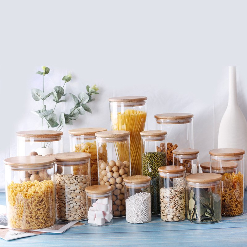 Latest hot sale 11oz 330ml christmas food storage jar glass storage jars with airtight bamboo lid