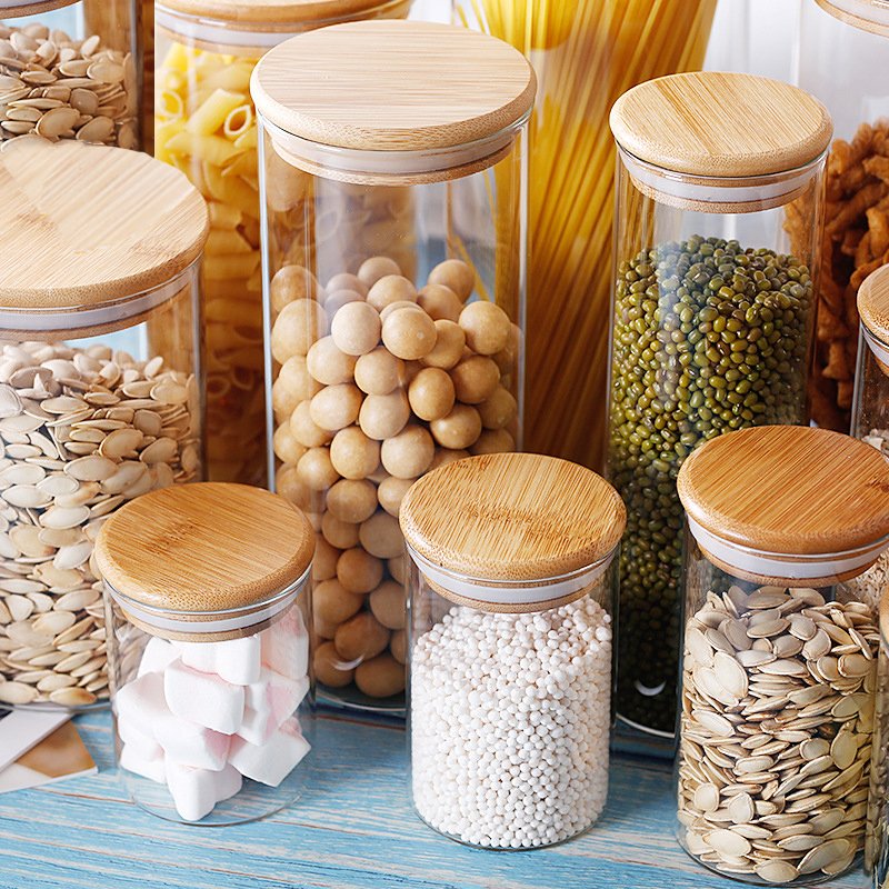 Latest hot sale 11oz 330ml christmas food storage jar glass storage jars with airtight bamboo lid