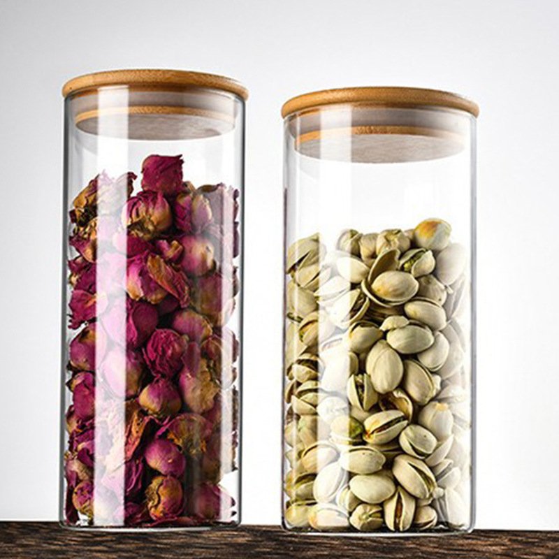 Latest hot sale 11oz 330ml christmas food storage jar glass storage jars with airtight bamboo lid