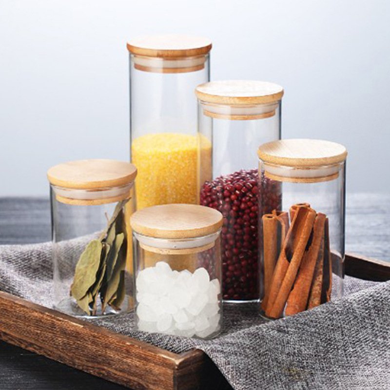 Latest hot sale 11oz 330ml christmas food storage jar glass storage jars with airtight bamboo lid