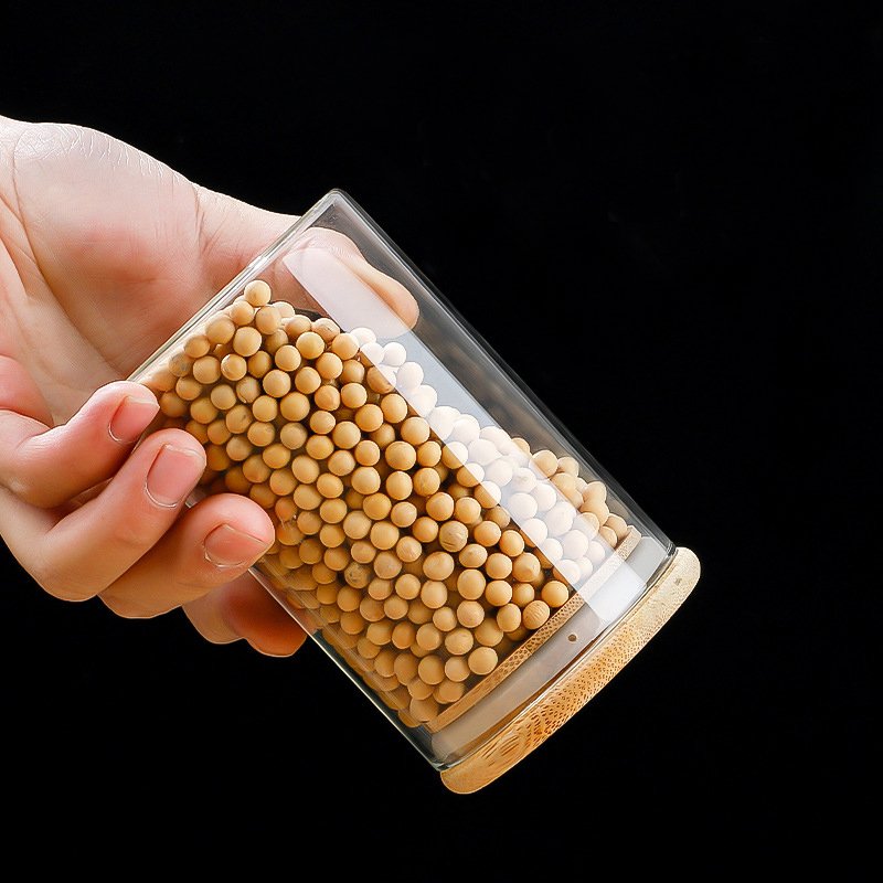 Latest hot sale 11oz 330ml christmas food storage jar glass storage jars with airtight bamboo lid
