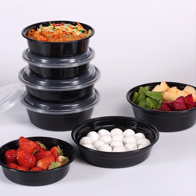 Wholesale Good Quality black round take away containers microwaveable plastic meal prep containers disposable food box with lid