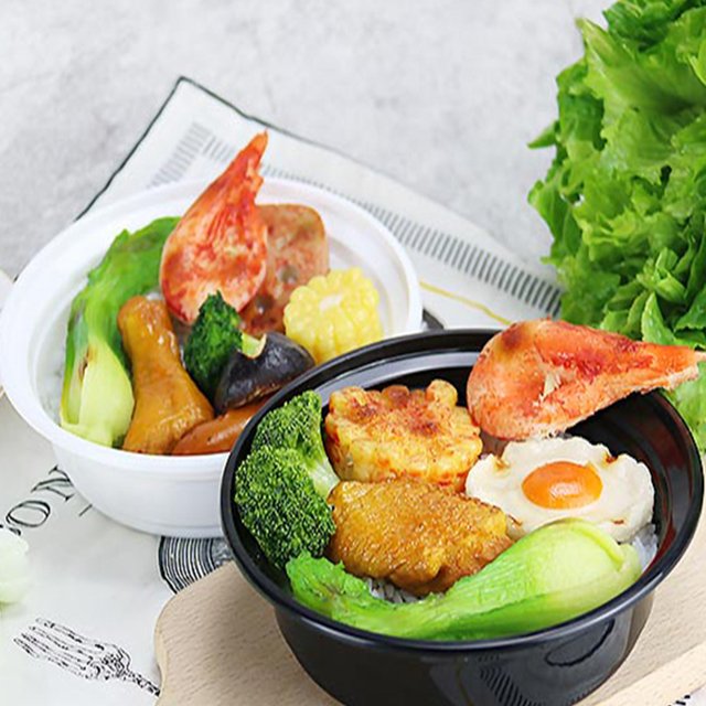 Wholesale Good Quality black round take away containers microwaveable plastic meal prep containers disposable food box with lid