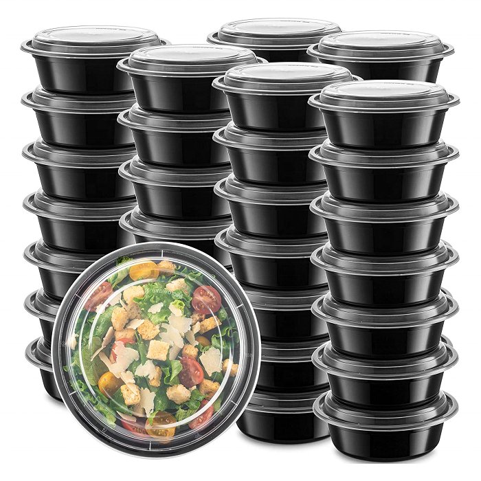 Wholesale Good Quality black round take away containers microwaveable plastic meal prep containers disposable food box with lid
