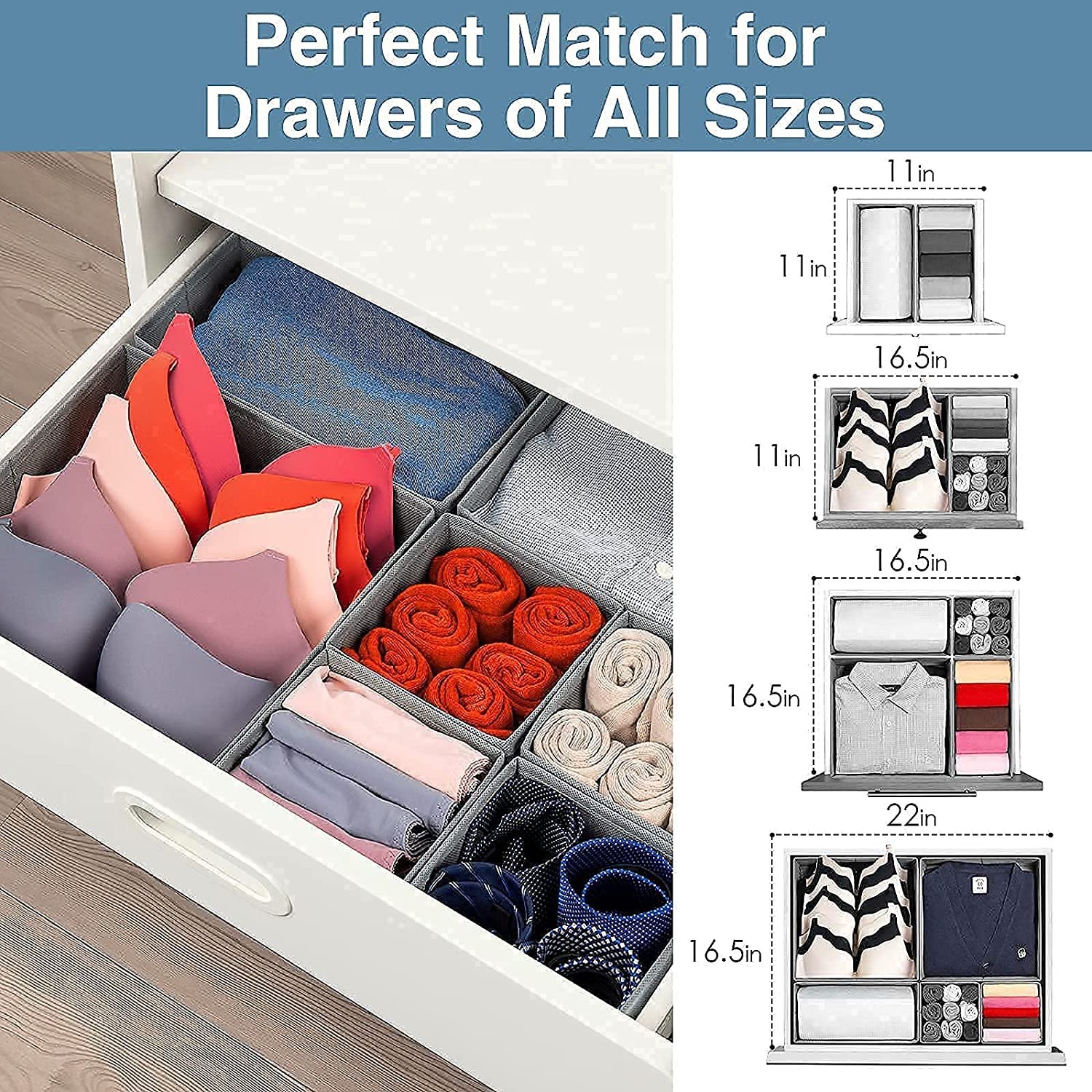 Closet Dresser Drawers Clothing Storage Organizers Box for Underwear Foldable Fabric Living Room Rectangle Household