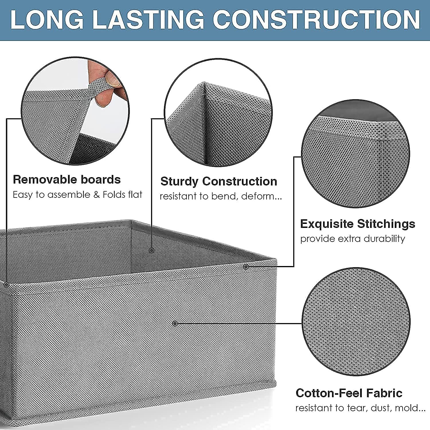 Closet Dresser Drawers Clothing Storage Organizers Box for Underwear Foldable Fabric Living Room Rectangle Household