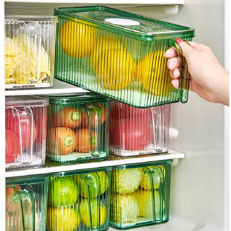 PET fridge organizer kitchen fridge container storage kitchen storage box with lid handle