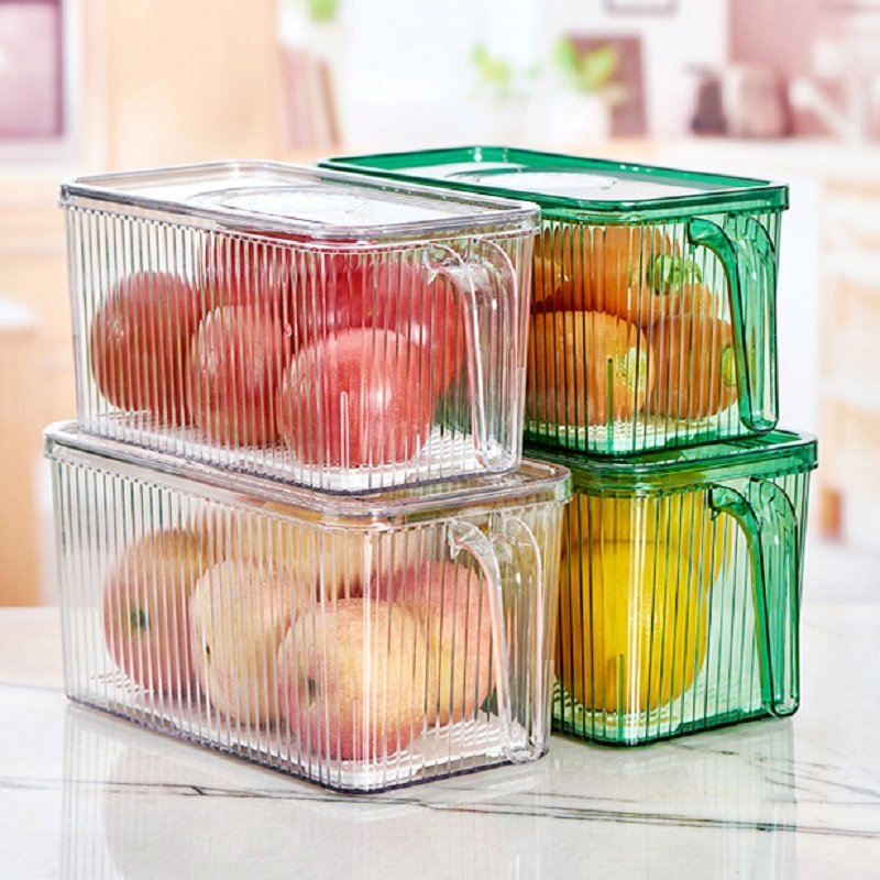 PET fridge organizer kitchen fridge container storage kitchen storage box with lid handle
