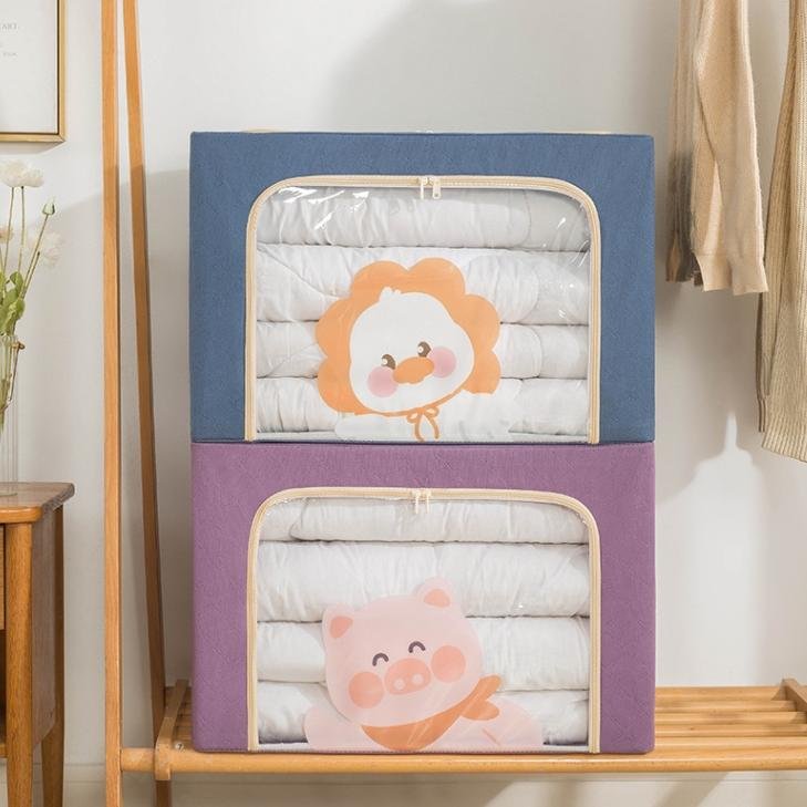 Factory Direct Wholesale Bedroom Clothing Storage Box Cartoon Fabric Thickened Quilt with Steel Frame Foldable Functional Design