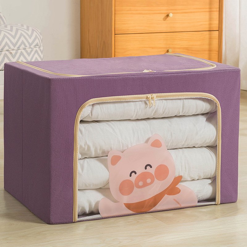 Factory Direct Wholesale Bedroom Clothing Storage Box Cartoon Fabric Thickened Quilt with Steel Frame Foldable Functional Design