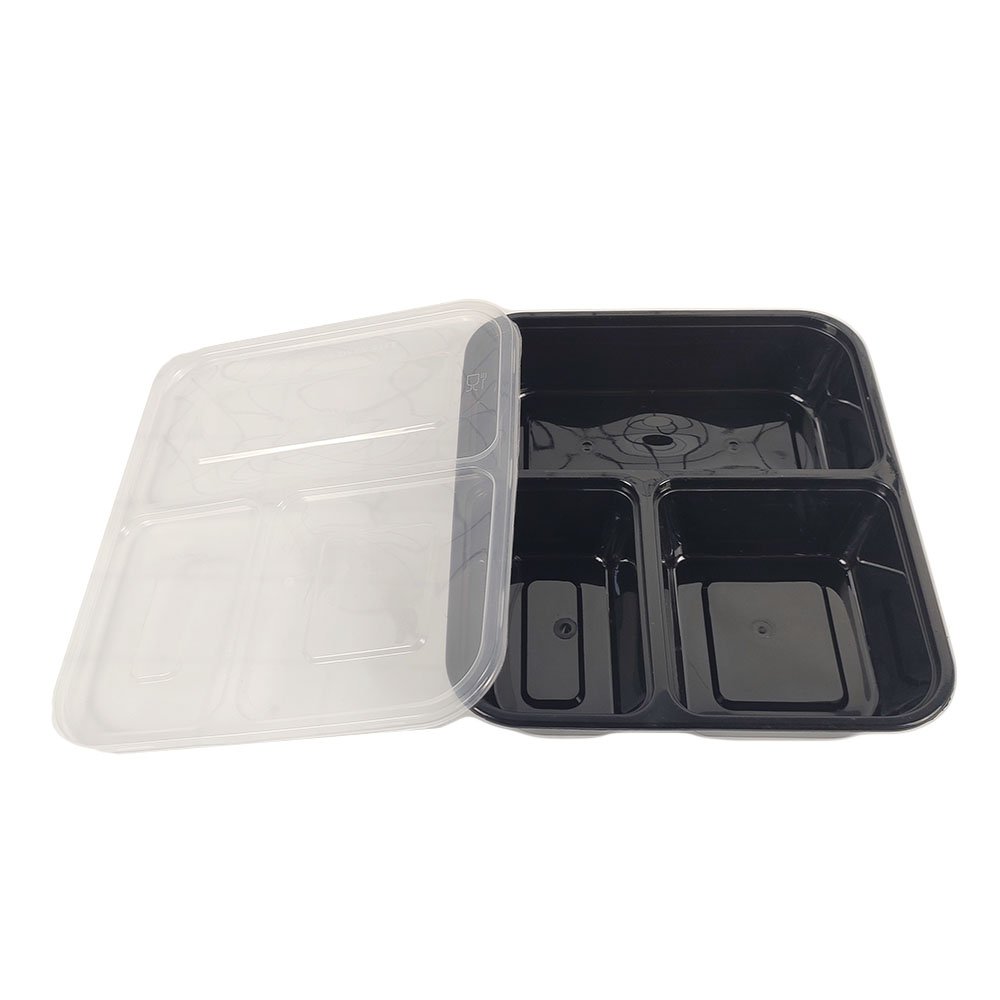 Leak-Proof 3 Compartments Take Away Food Container, Food Grade PP Disposable Plastic Bento Box With Lid