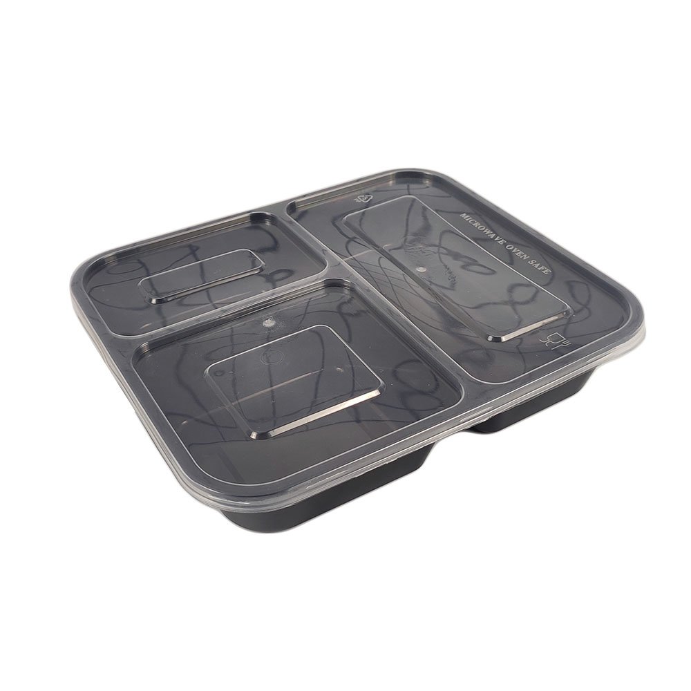 Leak-Proof 3 Compartments Take Away Food Container, Food Grade PP Disposable Plastic Bento Box With Lid